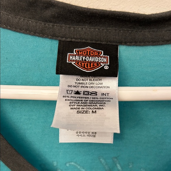 Harley-Davidson Women's Teal and Black Graphic Tee Medium - Picture 3 of 4